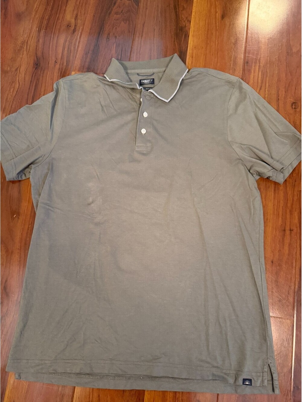 Faherty Reserve The Movement Polo Shirt Mens SZ L Green Pima Cotton Stretch Peru